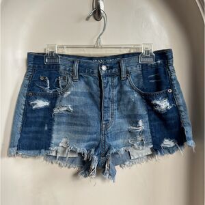 American Eagle 2-Tone Distressed Vintage Hi-Rise Festival Denim Shorts Size 6